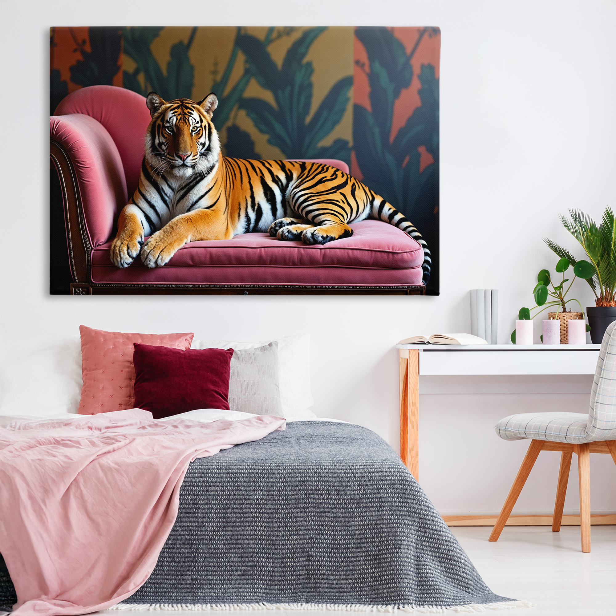Exotic Tiger Lounging Canvas Wall Art, design by Lettered and Lined