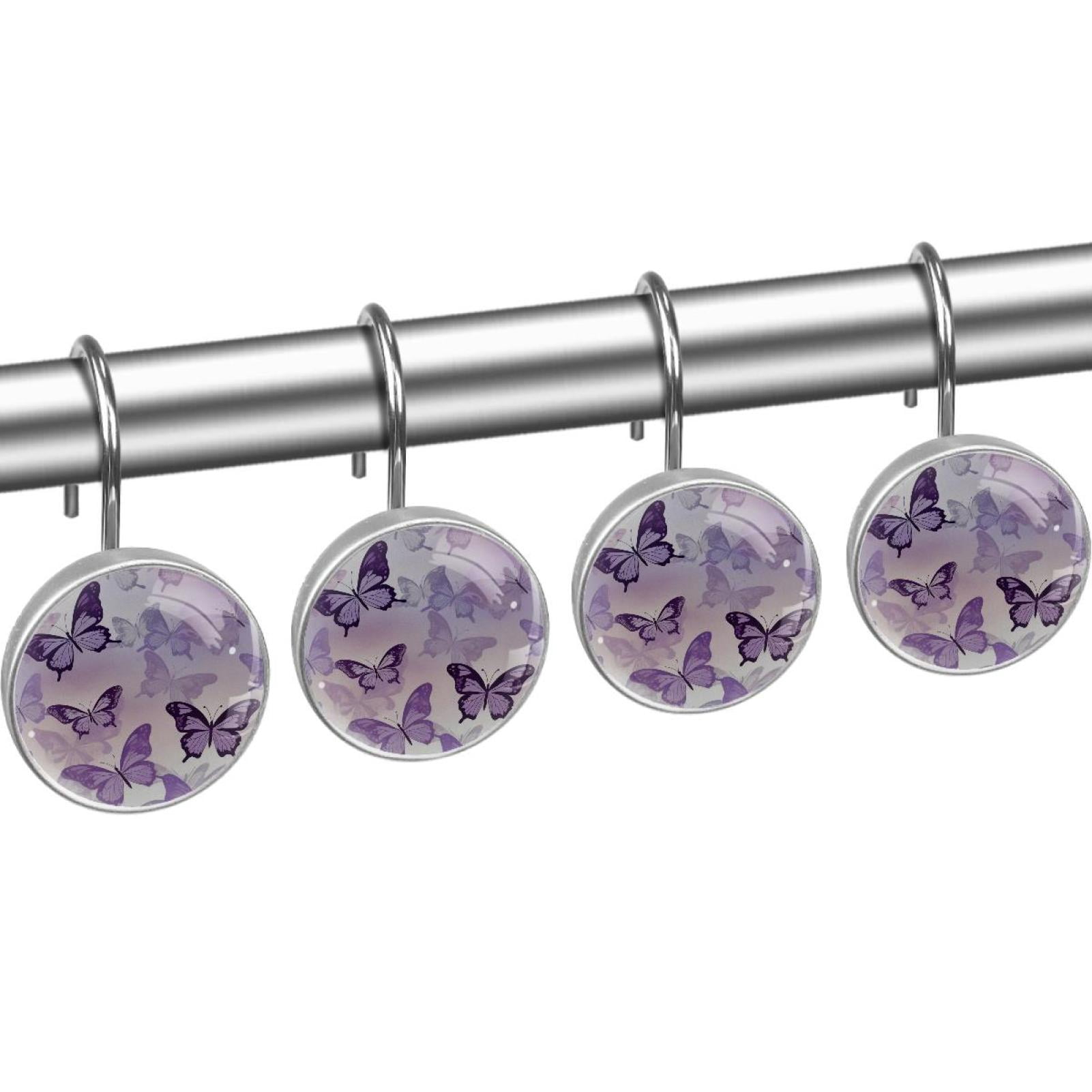 HemaKayy 12 Pcs Shower Curtain Hooks Bathroom Decorative Accessories Purple Impression Butterfly
