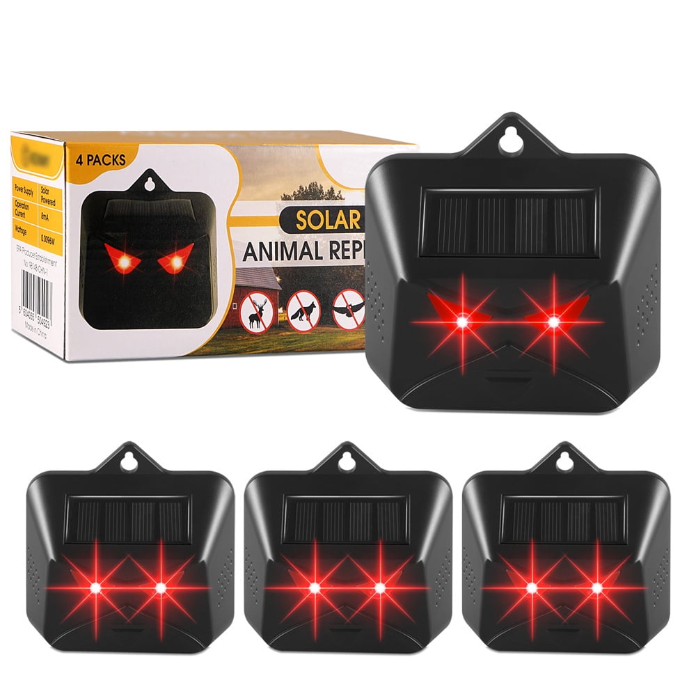 JINYI 4 Pack Solar Animal Repeller Outdoor with Red LED Lights Humane Repulsion Owl, Bird etc