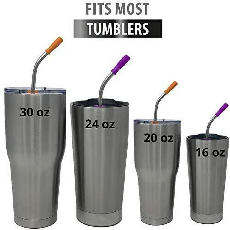 Reusable Stainless Steel Straws -(10 Pack) with Silicone Tips, Cleaning Brushes and Storage Pouch - 10.5, 8.5 inch Reuse Straight and Curved Metal