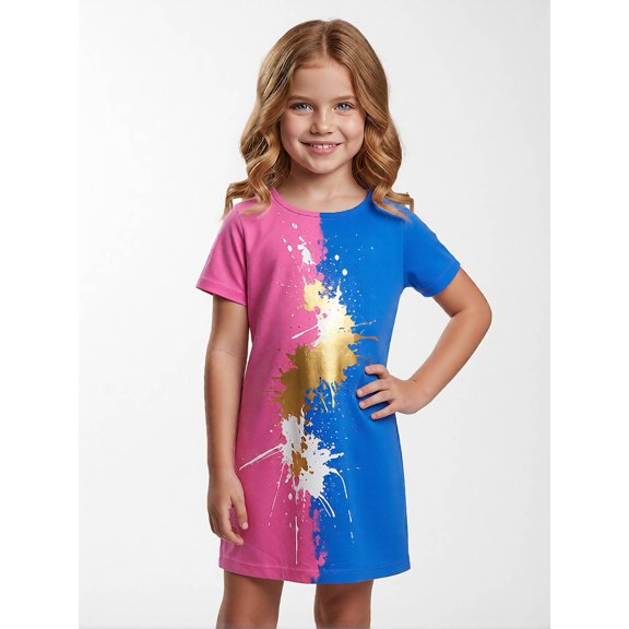 Girls Relaxed Casual Dress Relaxed-Fit Short Sleeve Sundress Comfortable Everyday Wear for Girls Age 5-13 Activewear