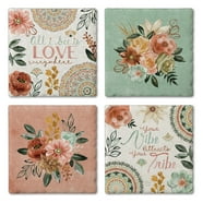 Thirstystone Colorful Floral Green Fields Large 4-Pack Round Absorbent ...