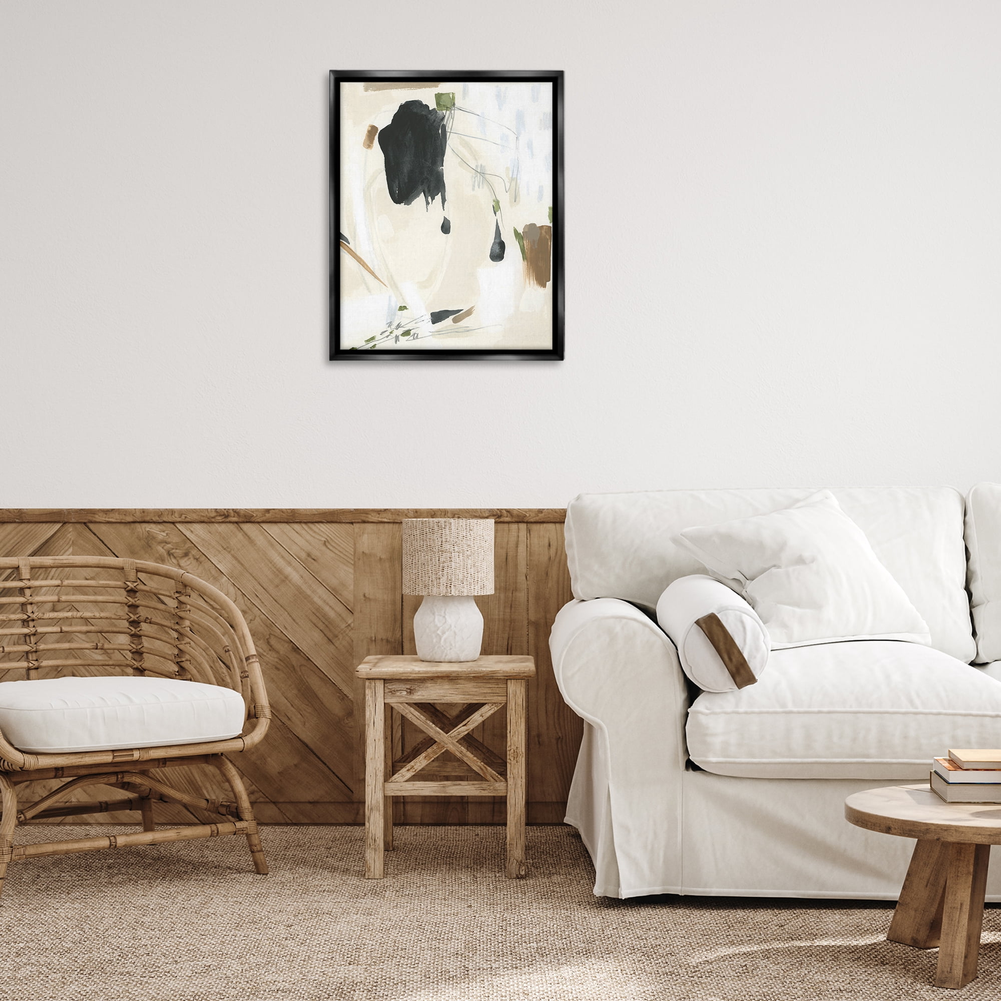 Stupell Industries Subtle Abstract Painting Abstract Painting Black Floater Framed Canvas Art Print Wall Art, 25 x 31