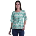 thumbnail image 1 of Moomaya Printed Round Neck Top For Women Elbow Sleeve Blouse Tunic Formal Wear, 1 of 6