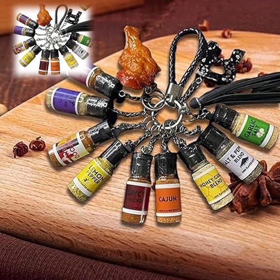 Mini Seasoning Bottles Keychain, 2026 New Upgrade Mini Flavor Keys, Leak-Proof Design, 10 Pcs Spice Keys for Foodies, BBQ, Travel (2Set)