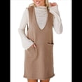 thumbnail image 2 of Vestido Corto de Punto Liso Sin Mangas con Cuello en V y Bolsillos para Mujer Caqui S, 2 of 10