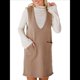 thumbnail image 2 of Vestido Corto de Punto Liso Sin Mangas con Cuello en V y Bolsillos para Mujer Caqui XL, 2 of 10