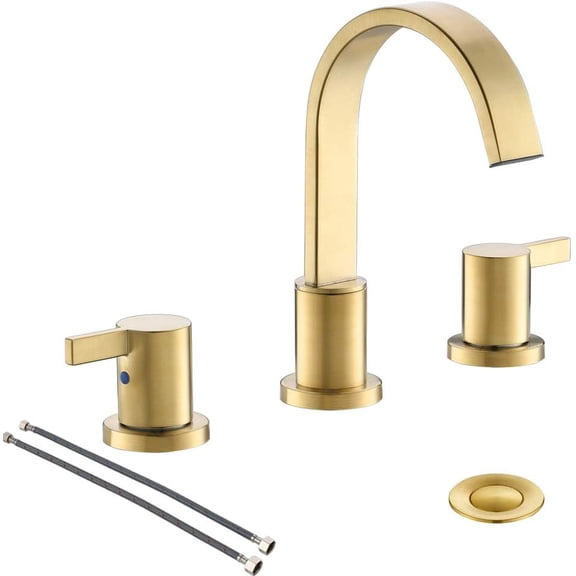 8 Inch 3 Hole 2 Handle Wate all Widespread Brushed Gold Bathroom Sink Faucet with Metal Pop-Up Drain, WF040-1-BG