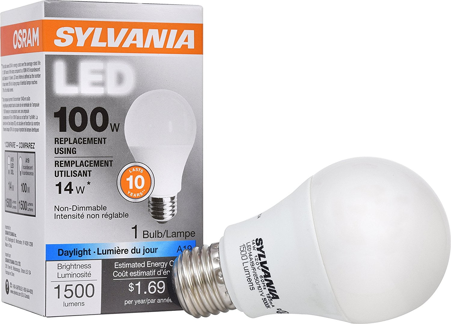 Sylvania 100w Equivalent Led Light Bulb A19 Lamp 1 Pack Daylight Energy Saving Long Life Medium Base Efficient 14w 5000k 100w Incandescent By Sylvania Home Lighting Walmart Com Walmart Com