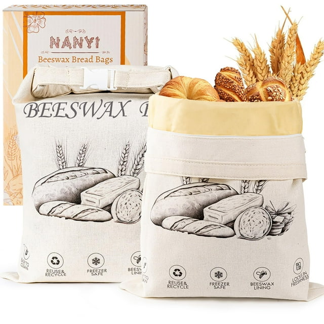 Bolsas de pan reutilizables de cera de abejas, paquete de 2 unidades, para masa madre y productos caseros