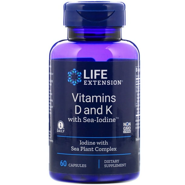Life Extension Vitamins D and K with SeaIodine 60 Capsules Walmart