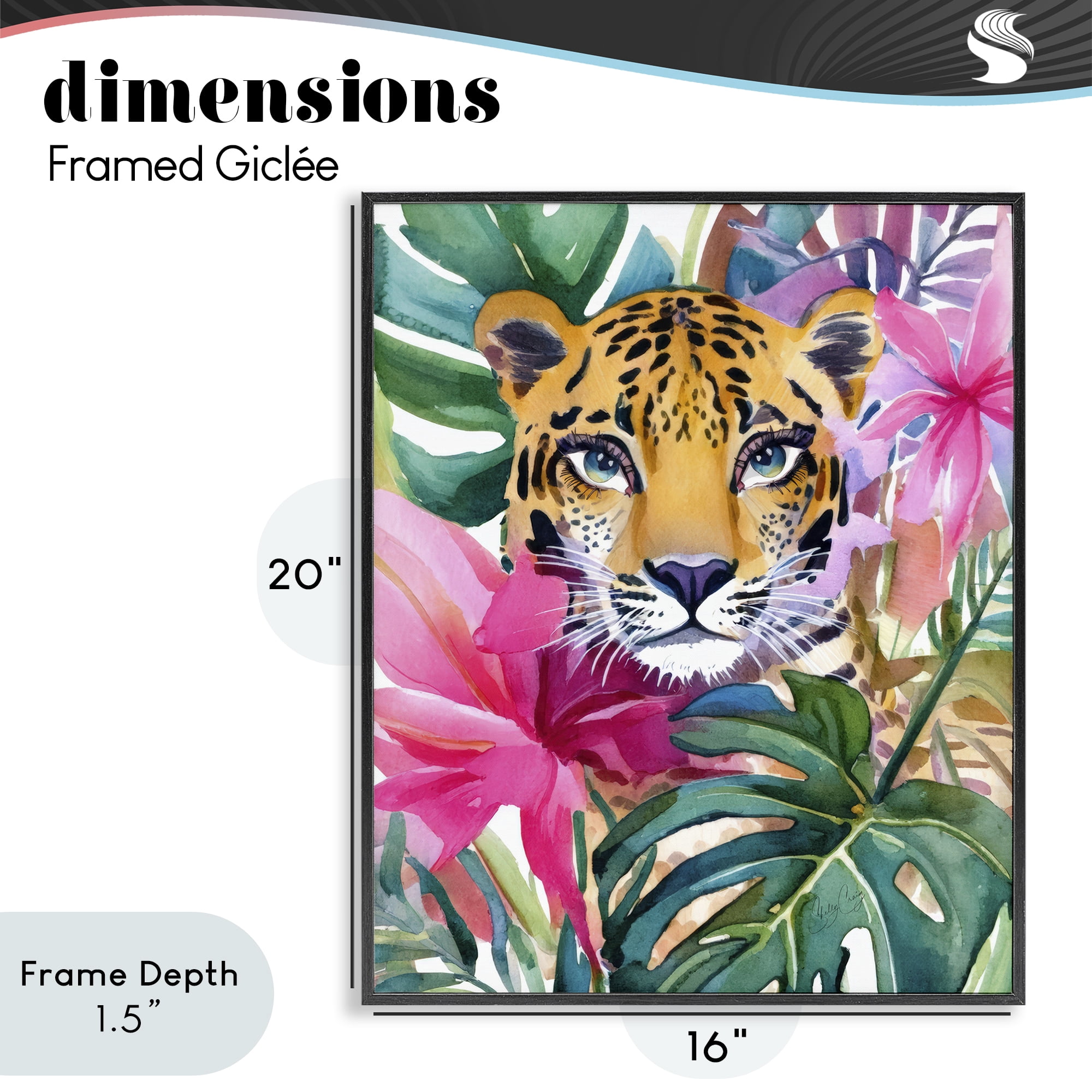 Stupell Industries Tropical Tiger Peeking Black Framed Giclee Art, design by Shelly Craig