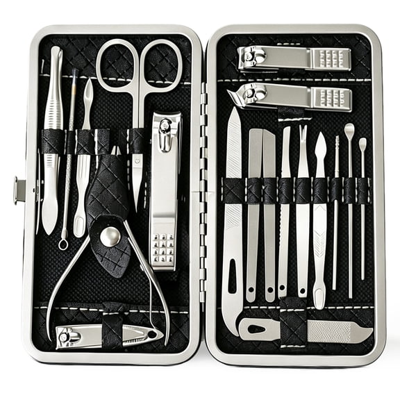 19 Piece Manicure Pedicure Kit, Professional Nail Clippers Set, Stainless Steel Nail Care Tools for Men & Women Travel or Home Use