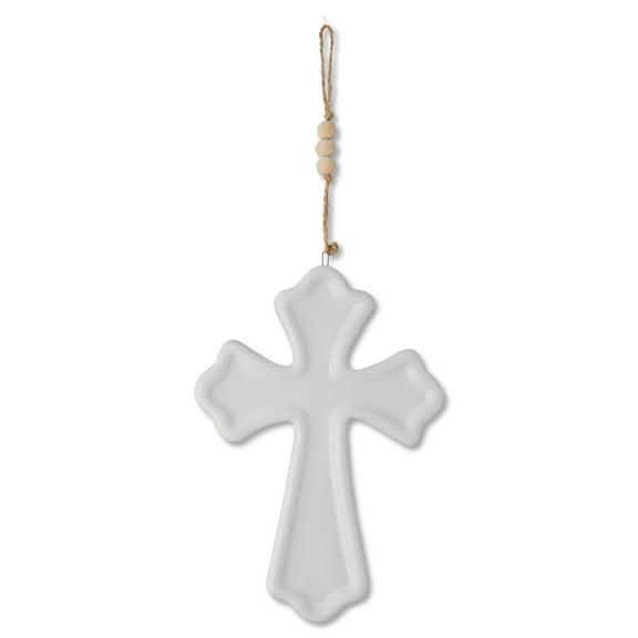 Ceramic Cross Hanging Christmas Decoration, White, 8", by Holiday Time