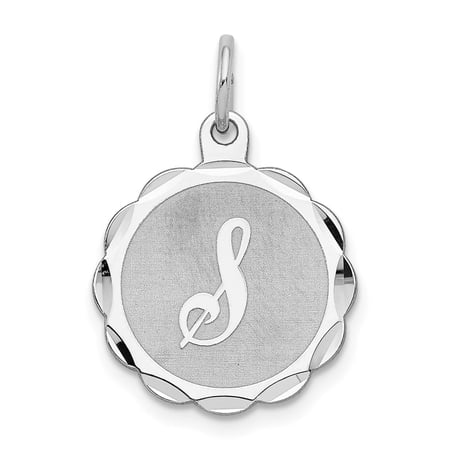 Sterling Silver Round Pendant Necklace with Script S Initial, Scalloped Edge Custom Charm for Women or Unisex, Monogram Identity Keepsake Jewelry