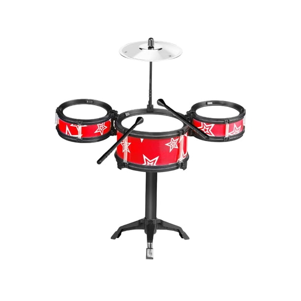 Batería para niños principiantes, juguetes musicales fáciles de montar, batería de Jazz para niños pequeños 3 pads de batería rojos