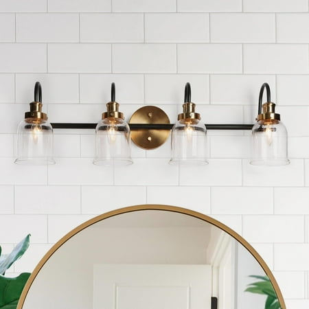 

Kesa Modern 4-Light Linear Bathroom Vanity Light Black Gold Wall Sconces 4-Light-31.5 L