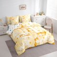 thumbnail image 2 of Manfei Kawaii Orange Cat Queen Bedding, Dreamy Stars Starry SKy Bedding Comforter Set Queen, Cream Yellow, Polkadot Reversible, 7-Piece, 2 of 6