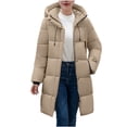thumbnail image 2 of Cameland Womens 2023 Winter Long Sleeve Hooded Down Jackets Solid Oversized Mid Length Bread Jacket Loose And Thickened Jacket on Clearance, 2 of 6