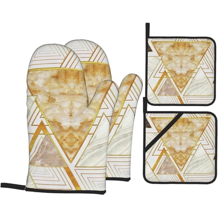 Abstract Geometric Pattern Oven Mitts and Pot Holders Sets for Kitchen 4 Pcs 7 X11 Heat Resistant Baking Cooking