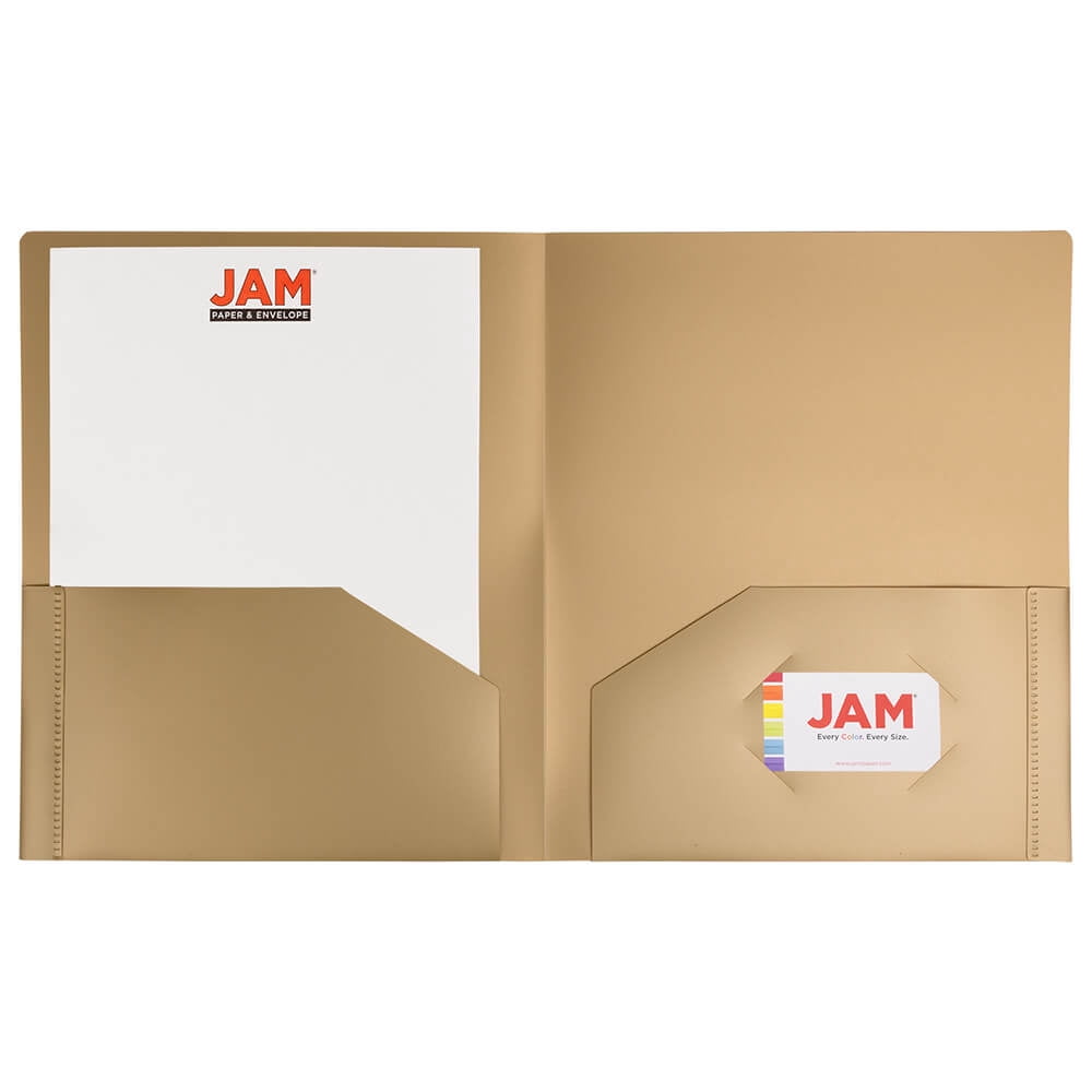 JAM Heavy Duty Plastic 2 Pocket School Folders, Gold, 6/Pack