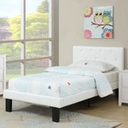 Poundex PU Upholstered Platform Bed, Twin, White