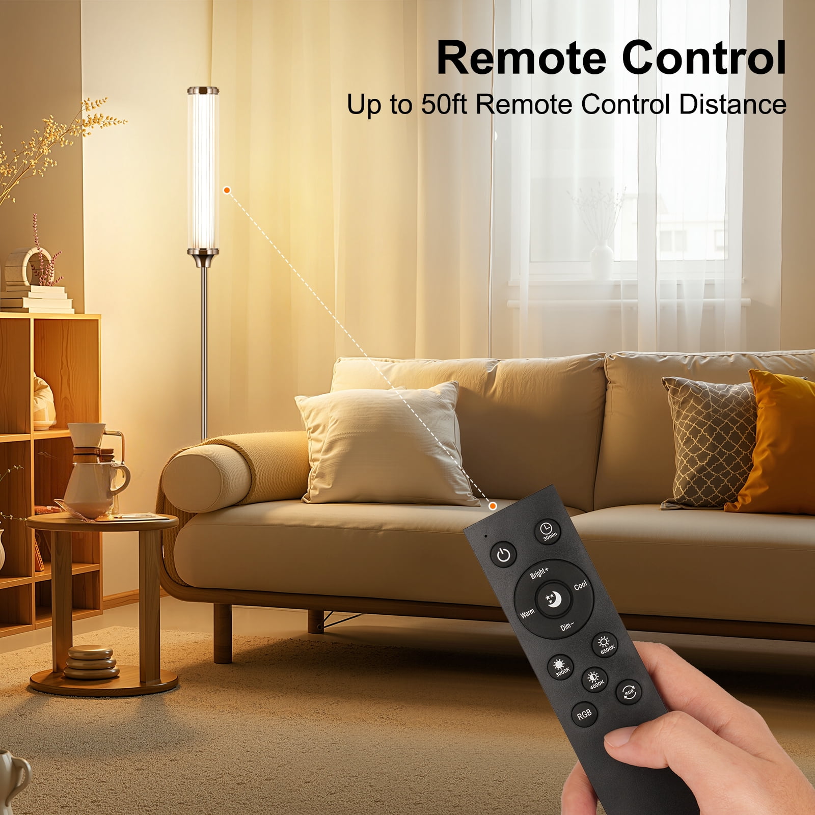 69" Floor Lamp, Smart RGBCW LED Corner Lamp with App & Remote Control, 16 Million Colors & 200+ Scene, Music Sync, Timer Setting, 1500 Lumen, Standing Lamp for Living Room, Bedroom, Gaming Room, Gold