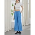 thumbnail image 4 of Caoirhny Women's Casual Long Pants Stripe Print Low Rise Wide Leg Trousers with Side Pockets, 4 of 9