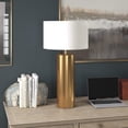 thumbnail image 4 of HomeRoots 524477 30 in. Metal Table Lamp with Drum Shade Brass & White, 4 of 7