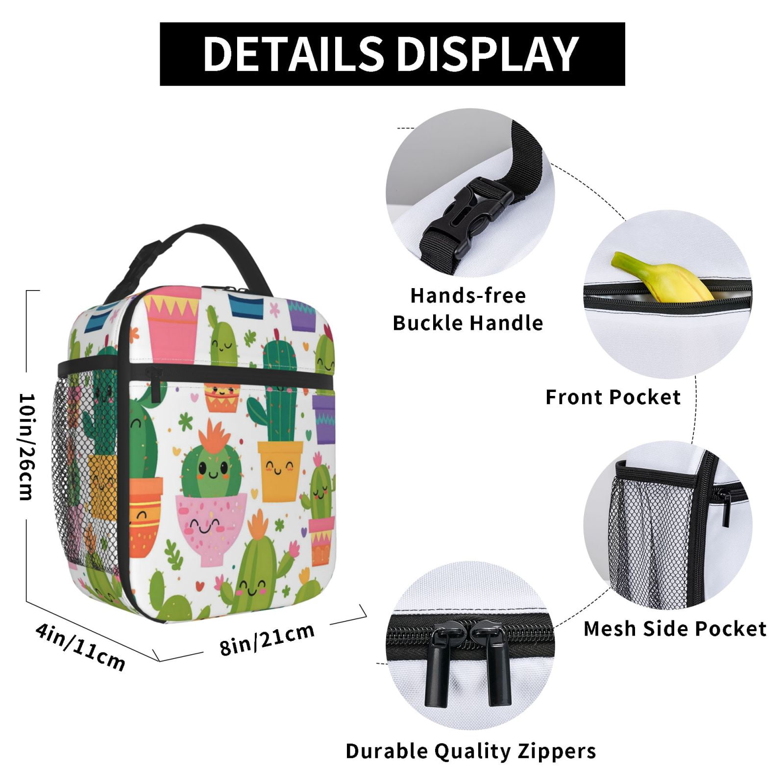 Lunch Bag For Women Men Insulated Portable Lunch Box Bento Box Office Picnic Travel Cooler Bag Cactus Potted Plant