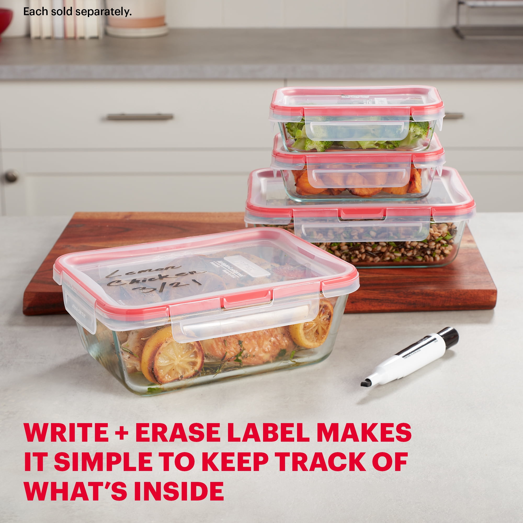 Pyrex Freshlock 8cup Rectangle Glass Food Storage Container with Lid, Best Used for Leftover Storage for Larger Meal Preps and Reheating
