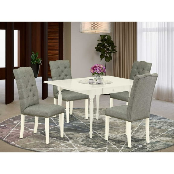 East West Furniture Monza 5-piece Wood Dining Set with High Back in Linen White