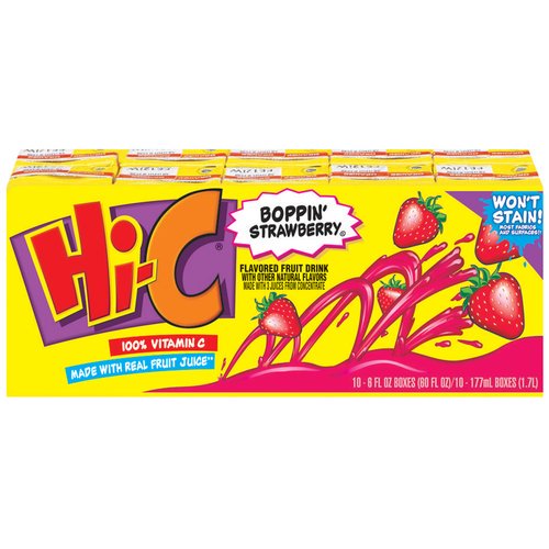 HiC Juice Boppin' Strawberry Juice, 6 Fl. Oz., 10 Count
