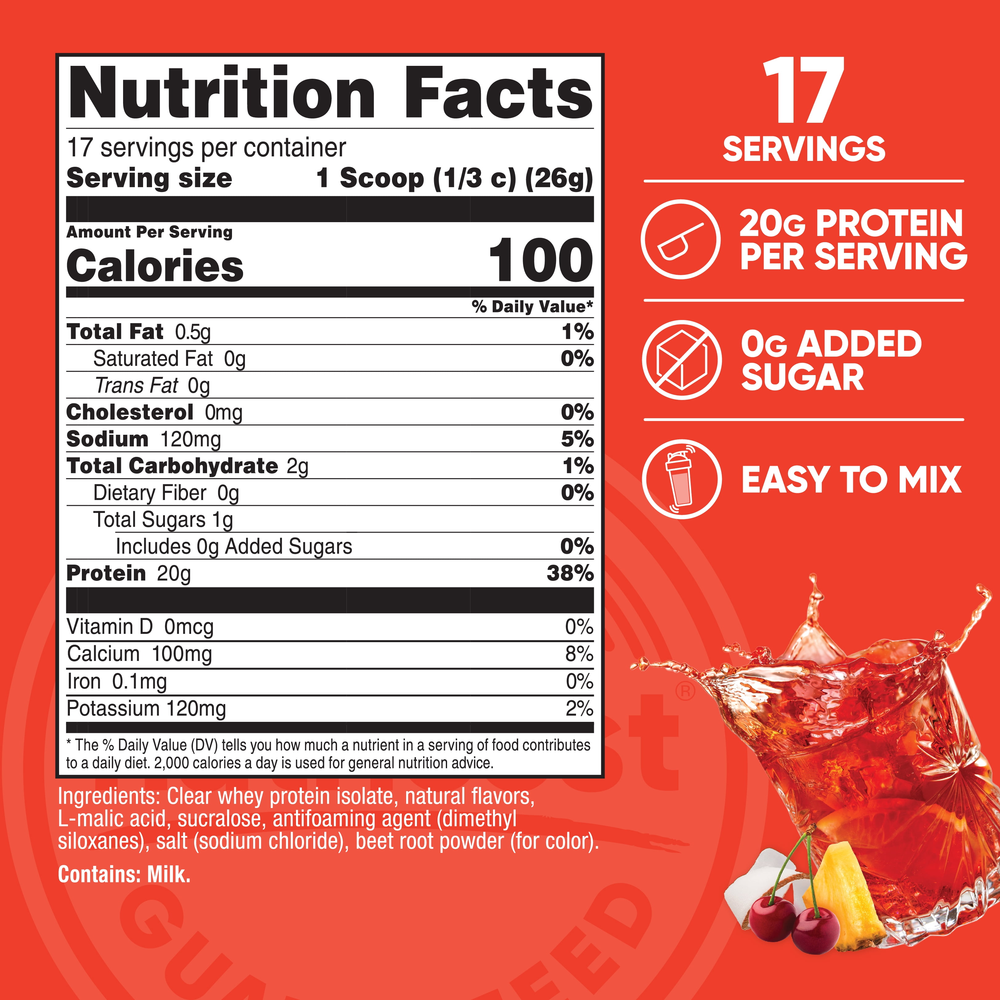 Nutricost Clear Whey Protein Isolate Powder (Tropical Punch) 1 LB - 20g of Protein, 0g Added Sugar, GMO-Free, Gluten-Free