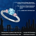 thumbnail image 2 of Gem Stone King 14K White Gold Swiss Blue Topaz and Pink Lab Grown Diamond Engagement Ring for Women | 1.46 Cttw | Round 6.5MM | Gemstone November Birthstone | Size 8, 2 of 6