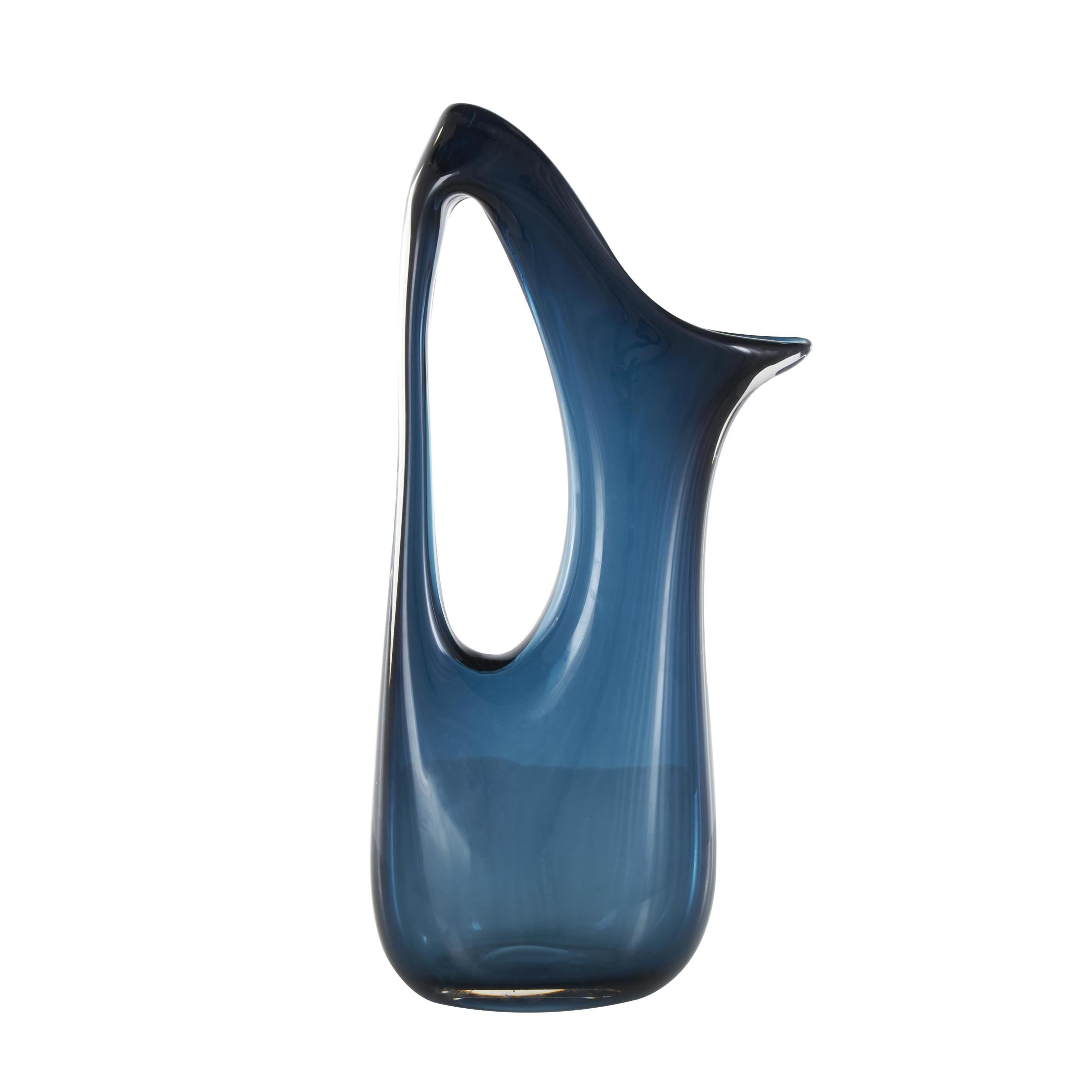 DecMode 21" Abstract Ombre Blue Glass Vase with Cutout Handle and Elongated Opening