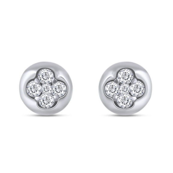 AFFY 1/4 Carat Round Cut Natural White Diamond Clover Stud Earrings In 14K White Gold Over Sterling Silver (0.25 Cttw, J-K Color, I2-I3 Clarity)