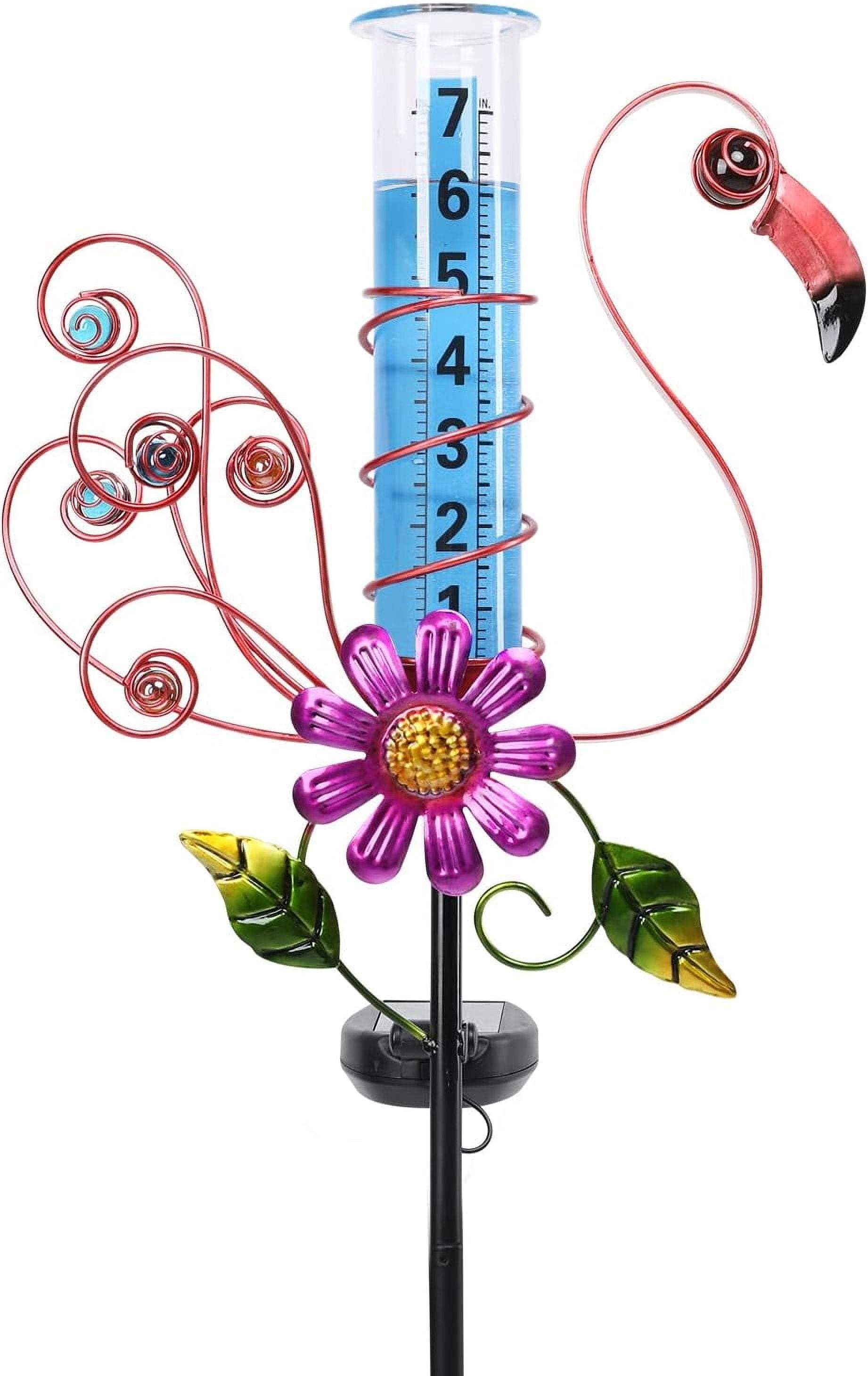 Solar Rain Gauge Waterproof Flamingo Rain Gauge With LED Light For Patio, Path And Garden Decoration, Outdoor Decoration