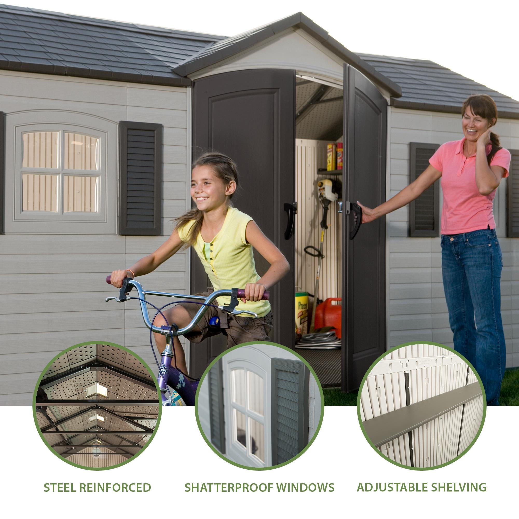 Lifetime Lockable Polyethylene Outdoor Storage Shed, 15'. x 8', Tan & Brown (6446)