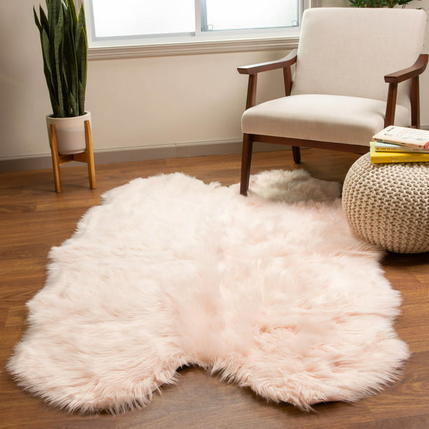 Ultra Soft Faux Sheepskin Fur Rug, Pale Pink Fur Rug