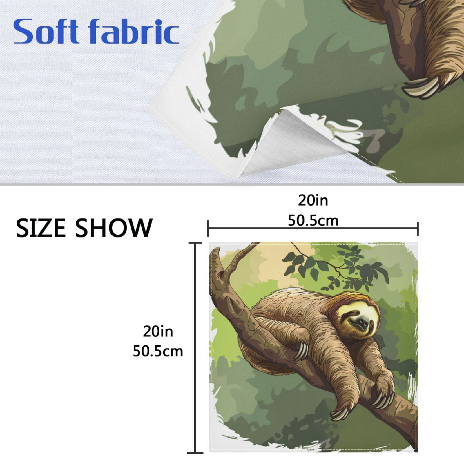 JSTEL Sleeping Sloth Animal Cloth Napkins Set of 6, 20x20 Inch Washable and Reusable Napkin for Decoupage Dinner Party Everyday Use