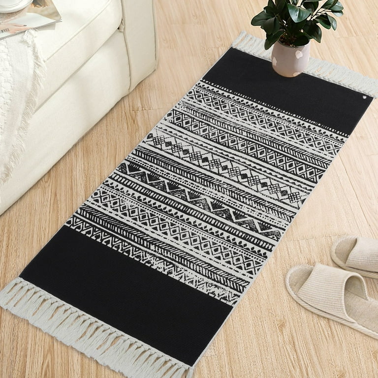 Boho Cotton With Tassels Dark Grey Bathroom Rugs Washable Throw Rug Kitchen  Mats