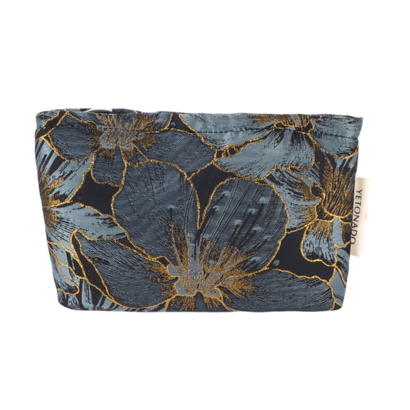Bolsas de maquillaje de flores en relieve portátiles únicas 1 Pc Poliéster Azul Marino Mediana