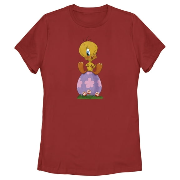 Women's Looney Tunes Easter Egg Tweety Graphic Tee Red 2X Large