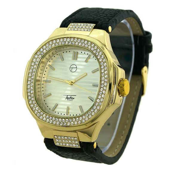 Men's Gold-Tone Clear CZ Bezel Clubbing Watch 50mm case.