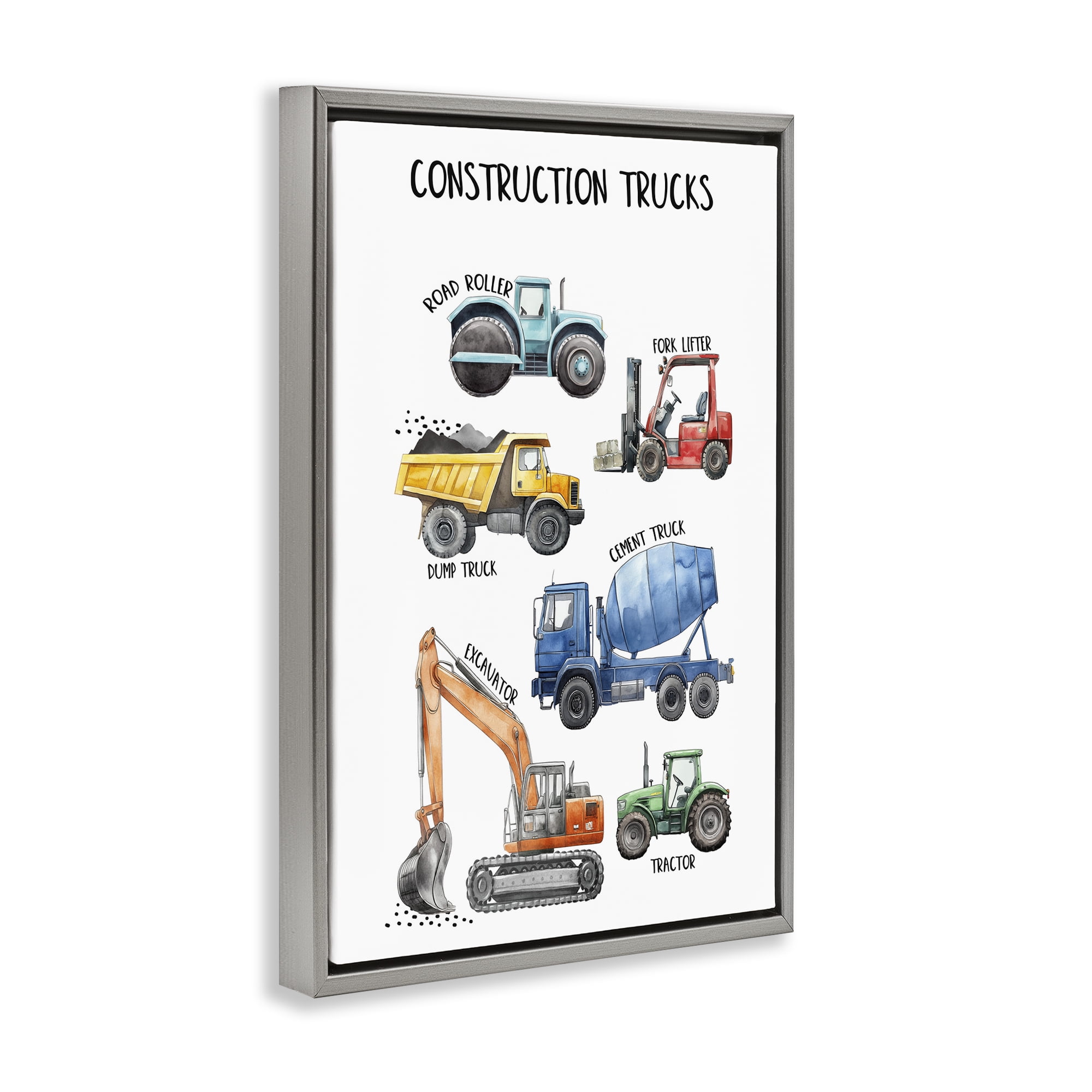 Stupell Industries Utility Trucks Construction Gray Framed Floater Canvas Wall Art, design by Christine Simpson Art