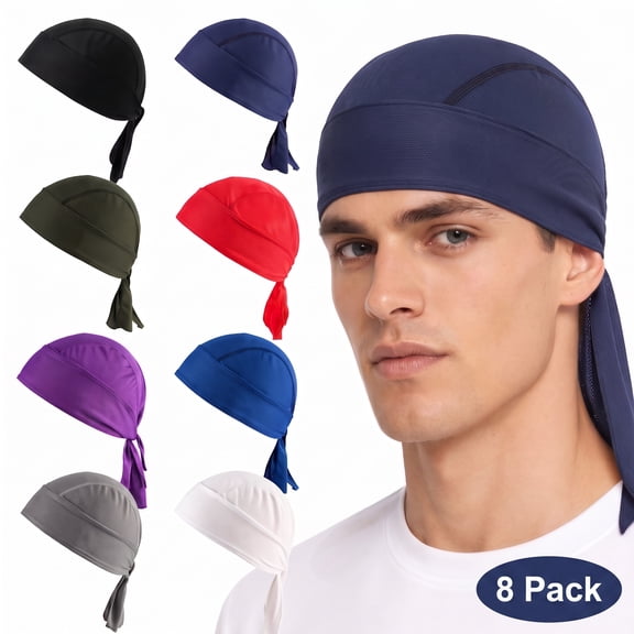 8 Pack Breathable Mesh Sport Durags, Quick Dry Pirate Head Wraps, Lightweight Cycling Skull Headscarves for Outdoor Workout