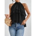 thumbnail image 6 of Women'S Layered Ruffle Hem Sleeveless Halter Chiffon Blouse Flowy Tank Tops Black XXL, 6 of 8