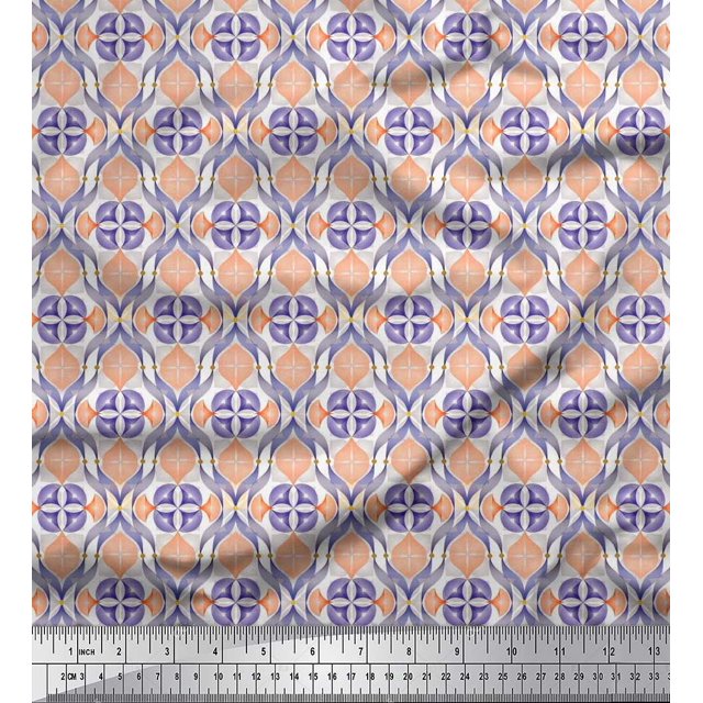 Soimoi Tissu Crêpe polyester Ogee Damas Imprimé au Mètre 52 Pouces de Large