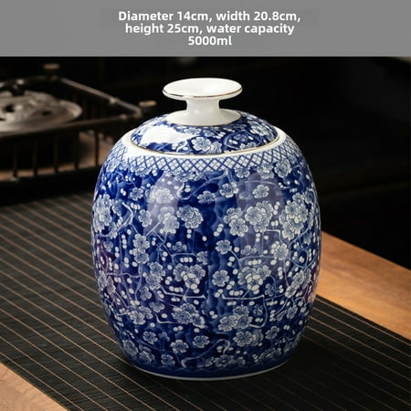 

Blue and White Large Ceramic Tea Pot Black Tea Green Tea Pu er Tea Household Sealed Moisture-proof Storage Tea Pot High-end Creative Pendulum